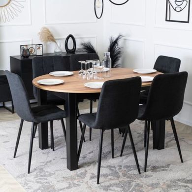 MEBEL ELITE Комплект HARRY стіл 102-142 см дуб крафт/чорний та 6 стільців PERU 2 чорний жива фотографія