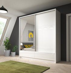 Шкаф-купе Perfect Home Ария I / Aria I 200 2-дверный с зеркалом Белый/белый глянец реальная фотография