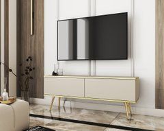 Тумба под телевизор Perfect Home Оро/Oro 2-дверная с золотыми ножками RTV135 Бежевый реальная фотография