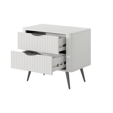 Тумба приліжкова Perfect Home Ланте / Lante з 2 шухлядами і чорними ніжками 2S Білий жива фотографія