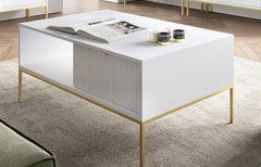 Стол журнальный Perfect Home Новая/Nova с 2 ящиками и золотыми ножками L104 Белый реальная фотография