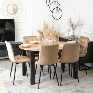 MEBEL ELITE Комплект HARRY Стіл 102-142 см Artisan Дуб/Чорний та 6 стільців PERU Бежевий жива фотографія