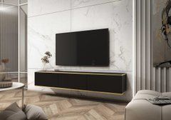 Тумба под телевизор навесная Perfect Home Оро/Oro 3-дверная RTV175 Черный реальная фотография