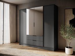 Шкаф для одежды Perfect Home Келли / Kelly 4DL 4-дверный с зеркалом Графит реальная фотография