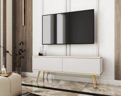 Тумба под телевизор Perfect Home Оро/Oro 2-дверная с золотыми ножками RTV135 Белый реальная фотография