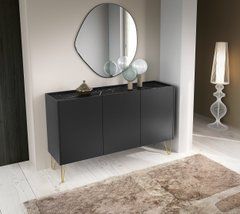Комод Perfect Home Гармоны / Harmony 3-дверный с золотыми ножками K144 Черный/чёрный мрамор роял реальная фотография