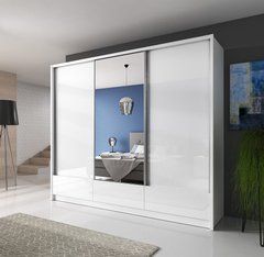 Шкаф-купе Perfect Home Ария I / Aria I 250 3-дверный с зеркалом Белый/белый глянец реальная фотография