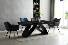 Стол раскладной WILLIAM CERAMIC Intarsio 180(260)*90 Песчаный Камень Мат/Черный реальная фотография
