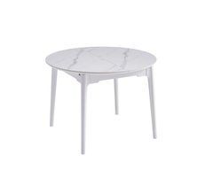 Стол Обеденный ASKOLD R CERAMIC Snow white Matt (White leg) Bjorn 105(135)х105 Белый Эффект Мрамора реальная фотография