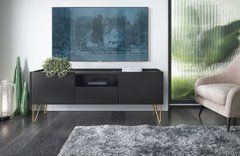 Тумба под телевизор Perfect Home Гармоны / Harmony 1-дверная с 2 ящиками и золотыми ножками RTV144 Черный/черный мрамор роял реальная фотография
