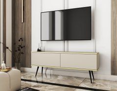 Тумба под телевизор Perfect Home Оро/Oro 2-дверная с черными ножками RTV135 Бежевый реальная фотография